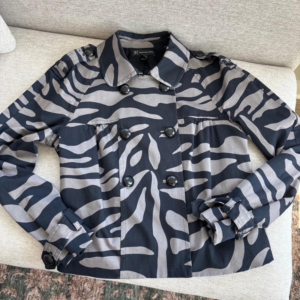 90s Vintage INC Jacket L Zebra Print Cropped Trench Safari Babydoll Whimsigoth